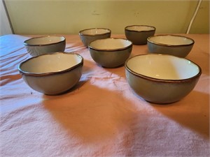 Green with blue- brown trim small dipping bowls
