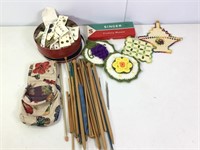 Crochet Supplies, Buttons, Shears. +