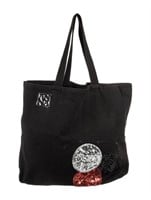 Anna Sui Black Canvas Sequin Embellished Tote