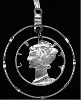 1945 Silver Cut Out Mercury Dime Pendant Necklace