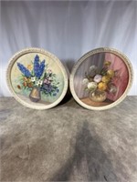Round Framed Flower Paintings