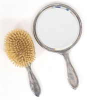 WEIGHTED STERLING SILVER VANITY HAND MIRROR & HAIR