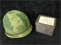 Army Helmet and Old Cartridges Box