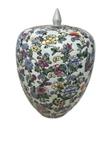 Large floral lotus lidded ginger jar rosé famille