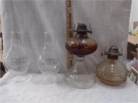 2 Hurricane oil lamps with globes