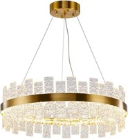 $262  Gold Crystal Chandelier, Large Round Pendant
