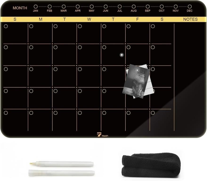 TOWON 24"x16" Glass Calendar DryErase Board, Black