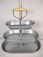 Galvanized three-tiered serving tray