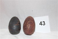 2 LARGE WOODEN EGGS