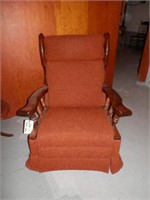 EA vintage rustic upholstered rocker w/wood arms