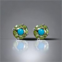 Turquoise & Peridot Sterling Silver Stud Earrings