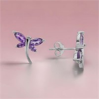 Dragonfly Amethyst Sterling Silver Stud Earrings