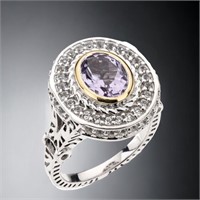 Oval Amethyst Sterling Silver Ring & White Topaz