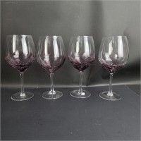 (4) RARE Pier 1 Purple Crackle Glass Wine Glasses