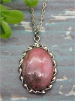 RHODONITE PENDANT ON CHAIN NECKLACE ROCK STONE LAP