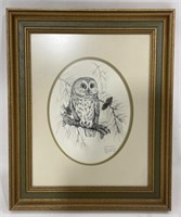 (G) Wood Framed Saw-Whet Owl Signed Artwork Appr