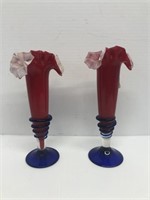 Pair of red blue glass vases