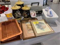 POPCORN BUCKET, CANISTER SET, COPPER TRAYS,