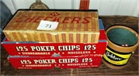 VINTAGE POKER CHIPS CHECKERS AND YAHTZEE BOX