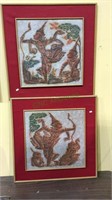 2 framed Indian god pictures, look to be crayon
