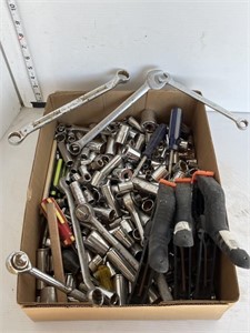 Lot of sockets, ratchets, wrenches, misc