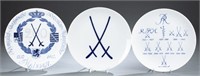 3 Meissen Blue & White Commemorative Plates.