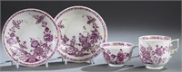 Meissen, Puce Floral Cups, Saucer, & Plate.