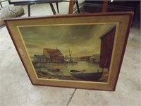 Painting On Board, Early New England Waterfront Sc