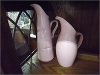 2 Pink American Pottery Pitchers, Usa & Royal Haeg