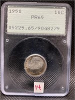 1950 ROOSEVELT DIME OLD PCGS PR65