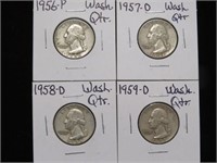 1956 P, 57 D, 58 D, 59 D WASHINGTON QTRS 90%