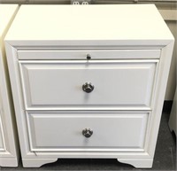 White Two Drawer Nightstand with Pull Out Surface