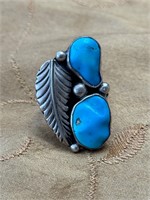 SIGNED STERLING NATIVER AMERICAN TURQUOISE RING