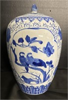 Oriental Blue/White Decorated Floral Birds Ginger