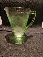 Vtg Green Vaseline Glass Pitcher
