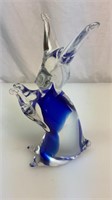 Cobalt blue to clear rabbit paperweight