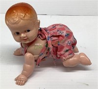 Vintage wind up mechanical composite doll baby