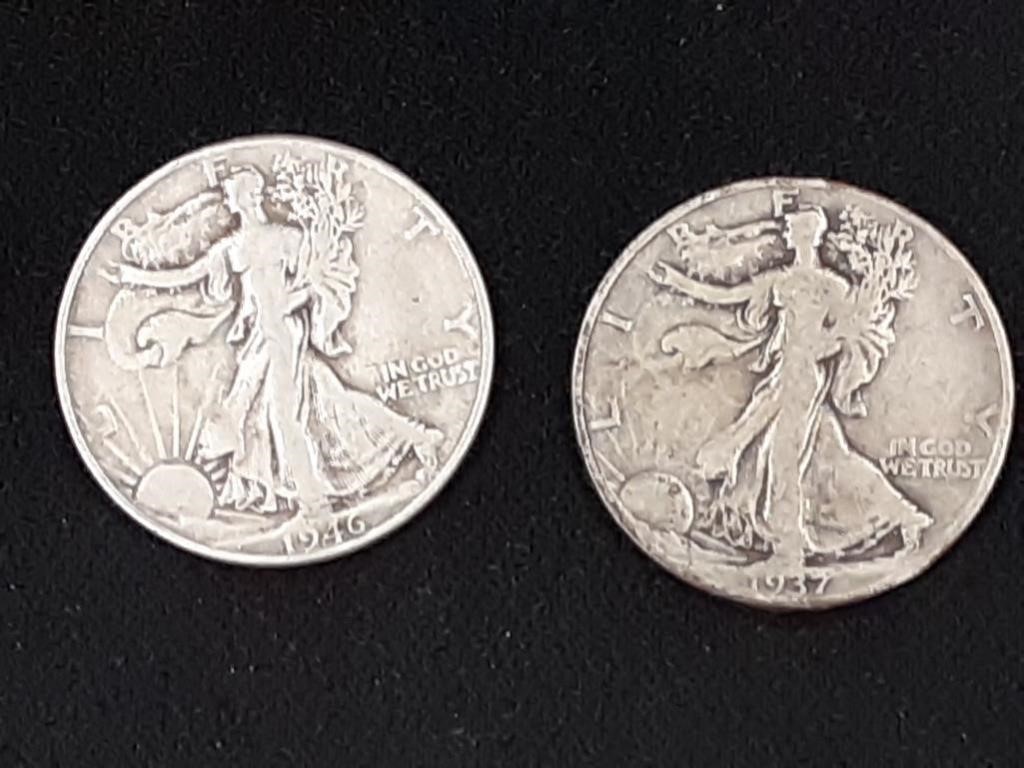 1937 & 1946D Walking Liberty Half Dollars