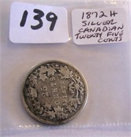 1872H Canadian Silver Twenty Five Cents Coin