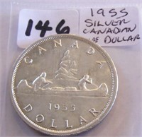 1955 Canadian Silver One Dollar Coin
