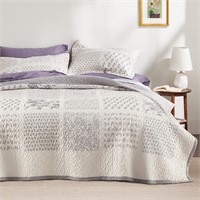 Bedsure Patchwork Quilt Set King - White and Grey