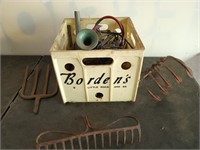 Borden 1966 milk crate full of antique parts