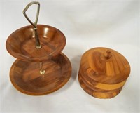 Hand Crafted Wooden Bowl with Lid & Two-Tier