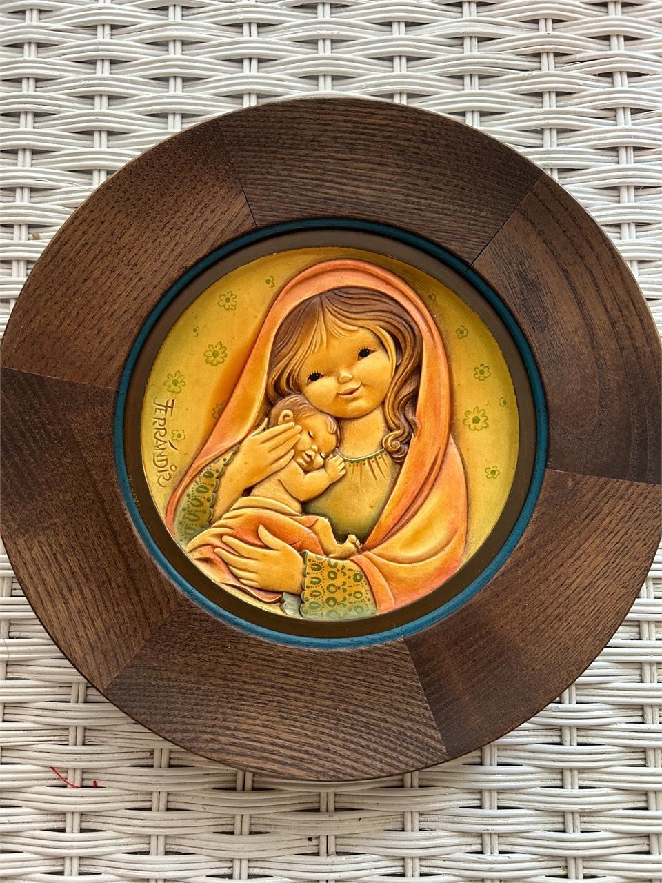 "Mother's Day" Vintage Ferrandiz Wood Anri Plate F