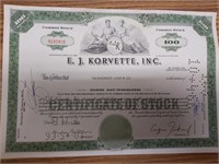 EJ korvette stock certificate