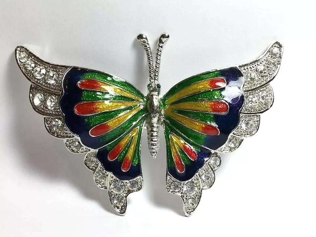 VINTAGE BUTTERFLY ENAMELED IN COLORS SPARKLING