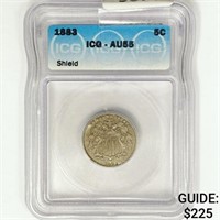 1883 Shield Nickel ICG AU55