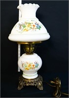 Vintage white shade parlor lamp w/ flowers