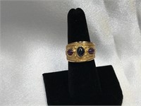 14k Etruscan Style 3 Cabochon Stone Ring.