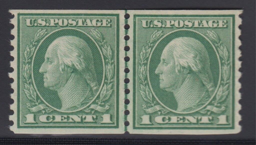 US Stamps #452 Mint joint line pair, OG, lightly